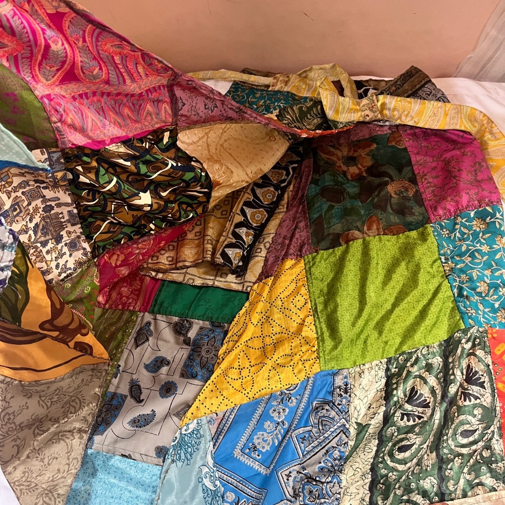 Patchwork Silk patchwork Wrap Skirt GreaterGood Boho Maxi Colorful One Size L‎ - Picture 14 of 15
